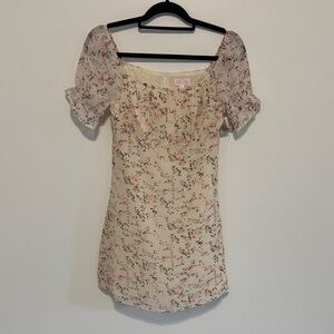 Pink Lily Tan Puff Sleeve Mini Sundress